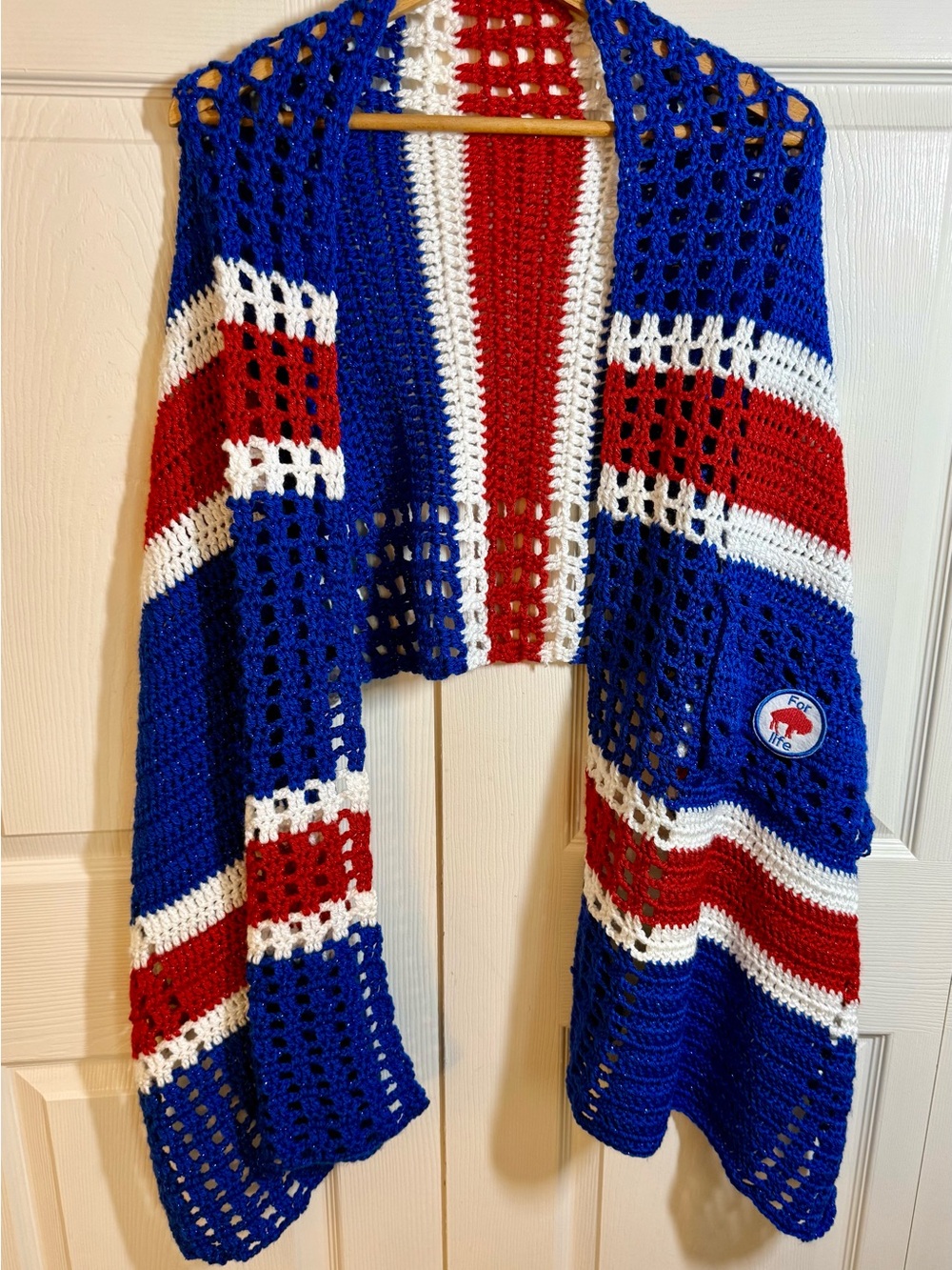 Bills inspired Crochet Shawl/Scarf Blue/Red/White